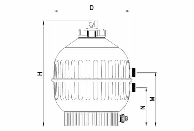 Dimensions Filtre à sable piscine injecté CANTABRIC vanne side